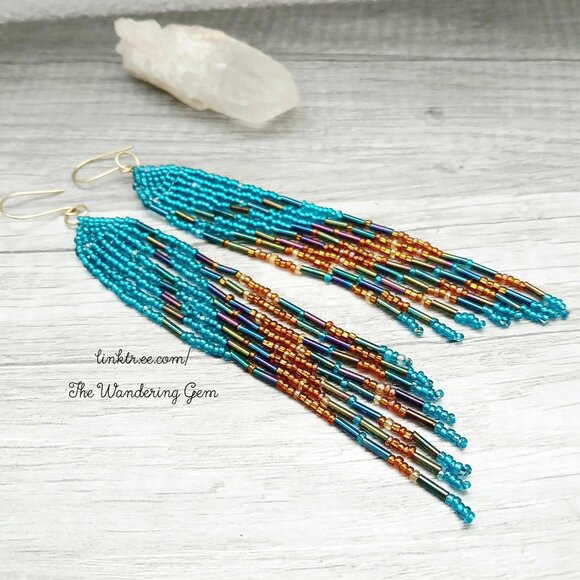 Long Boho Chic Fringe Cascade Shoulder Duster Beaded Dangle Earrings 6" - Picture 4 of 8